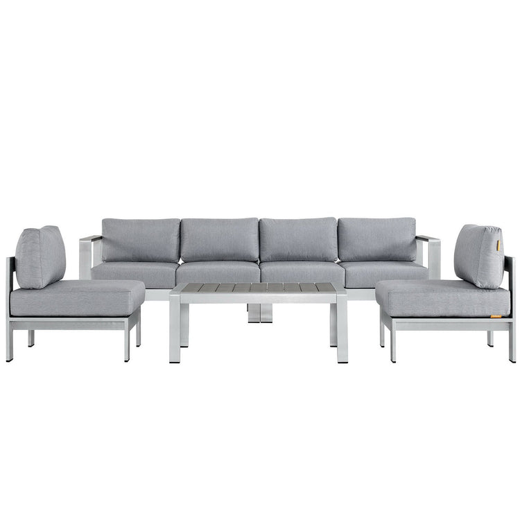 Shore 5 Piece Outdoor Aluminum Sectional Sofa Set - Silver Gray
