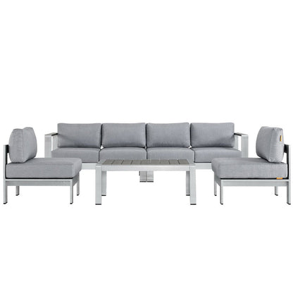 Shore 5 Piece Outdoor Aluminum Sectional Sofa Set - Silver Gray