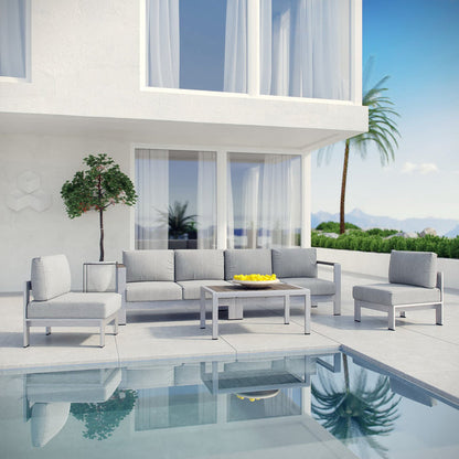 Shore 5 Piece Outdoor Aluminum Sectional Sofa Set - Silver Gray