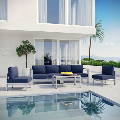 Shore 5 Piece Outdoor Aluminum Sectional Sofa Set - Silver Navy
