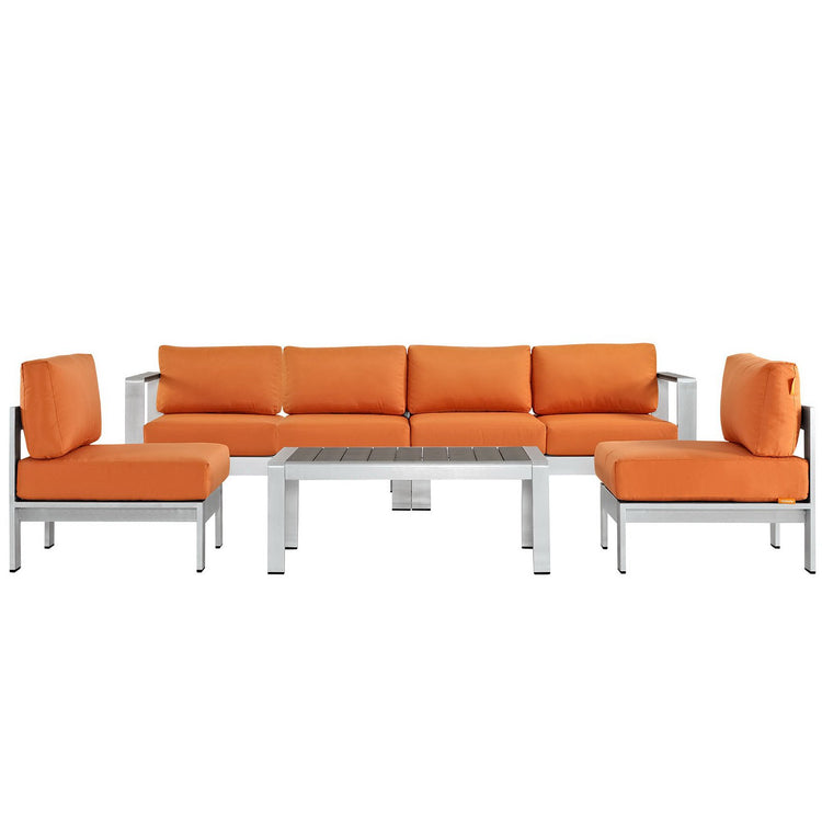 Shore 5 Piece Outdoor Aluminum Sectional Sofa Set - Silver Orange