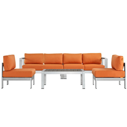 Shore 5 Piece Outdoor Aluminum Sectional Sofa Set - Silver Orange