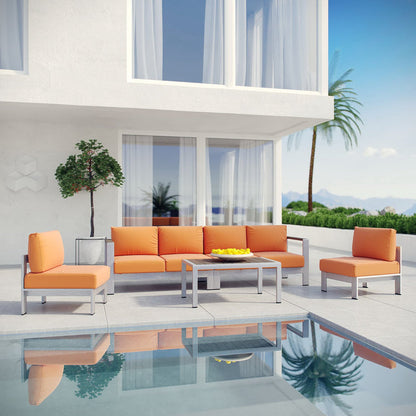 Shore 5 Piece Outdoor Aluminum Sectional Sofa Set - Silver Orange