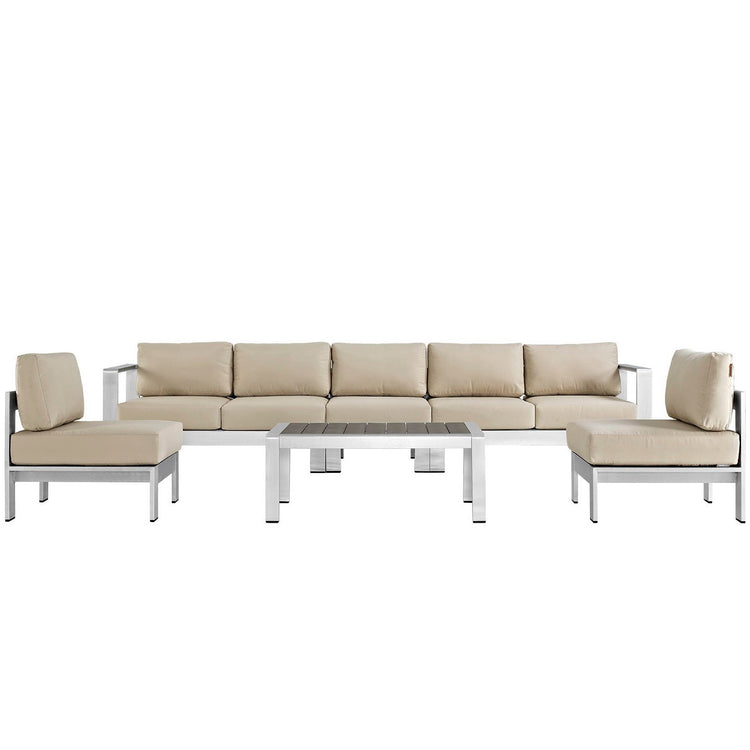 Shore 6 Piece Outdoor Aluminum Sectional Sofa Set - Silver Beige