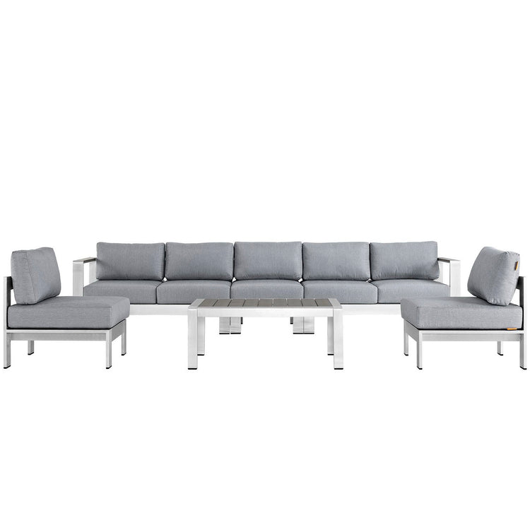 Shore 6 Piece Outdoor Aluminum Sectional Sofa Set - Silver Gray