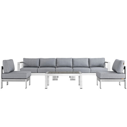 Shore 6 Piece Outdoor Aluminum Sectional Sofa Set - Silver Gray