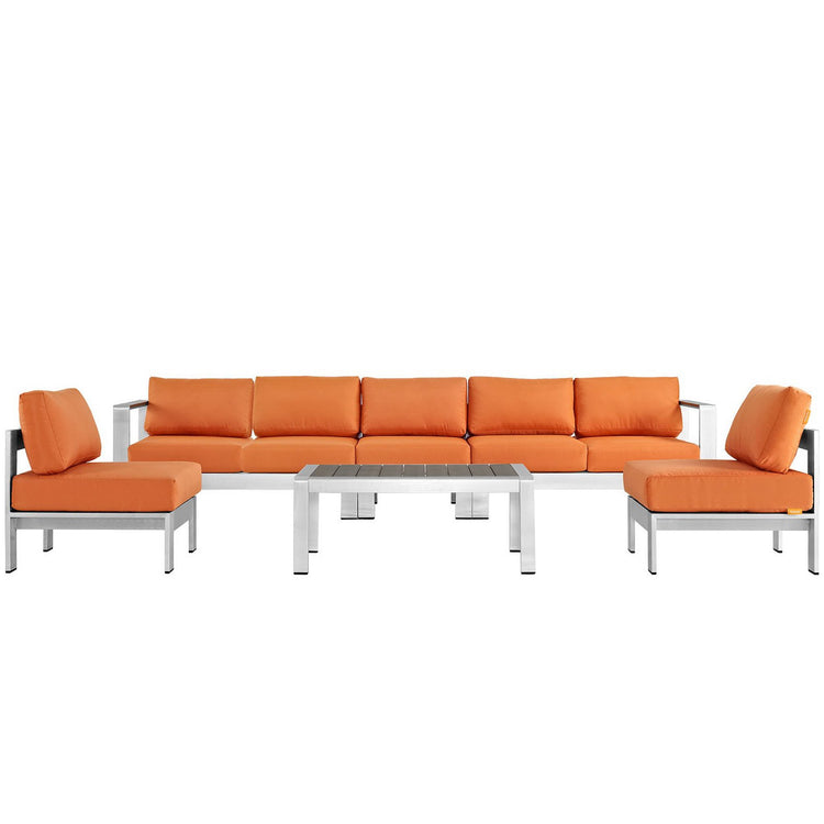 Shore 6 Piece Outdoor Aluminum Sectional Sofa Set - Silver Orange