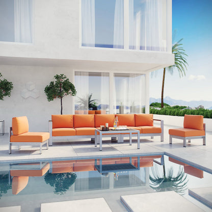 Shore 6 Piece Outdoor Aluminum Sectional Sofa Set - Silver Orange