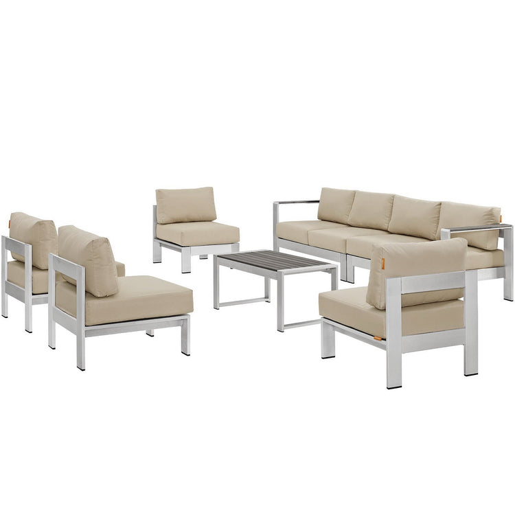Shore 7 Piece Outdoor Sectional Sofa Set - Silver Beige