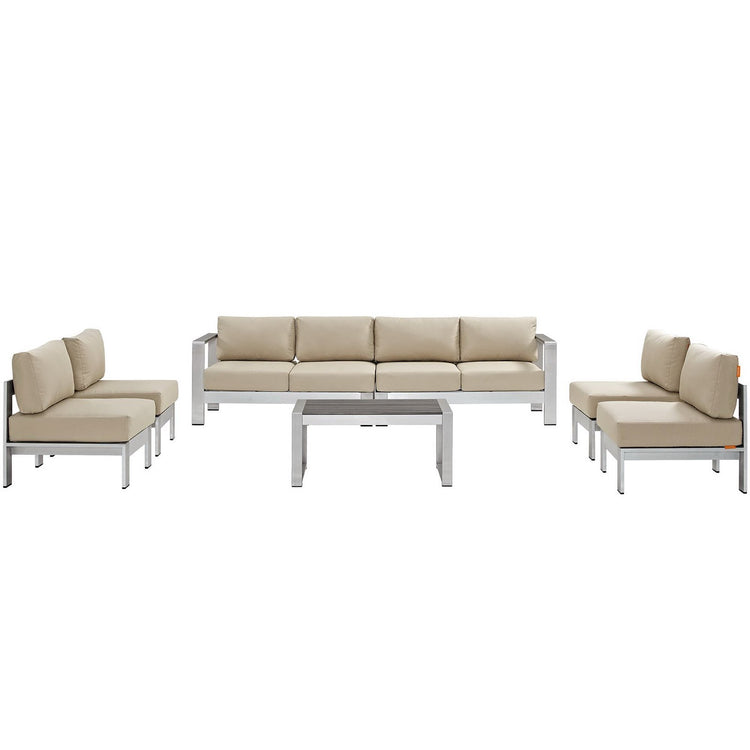 Shore 7 Piece Outdoor Sectional Sofa Set - Silver Beige
