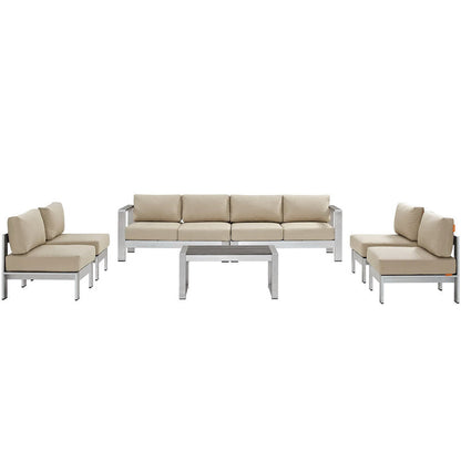 Shore 7 Piece Outdoor Sectional Sofa Set - Silver Beige