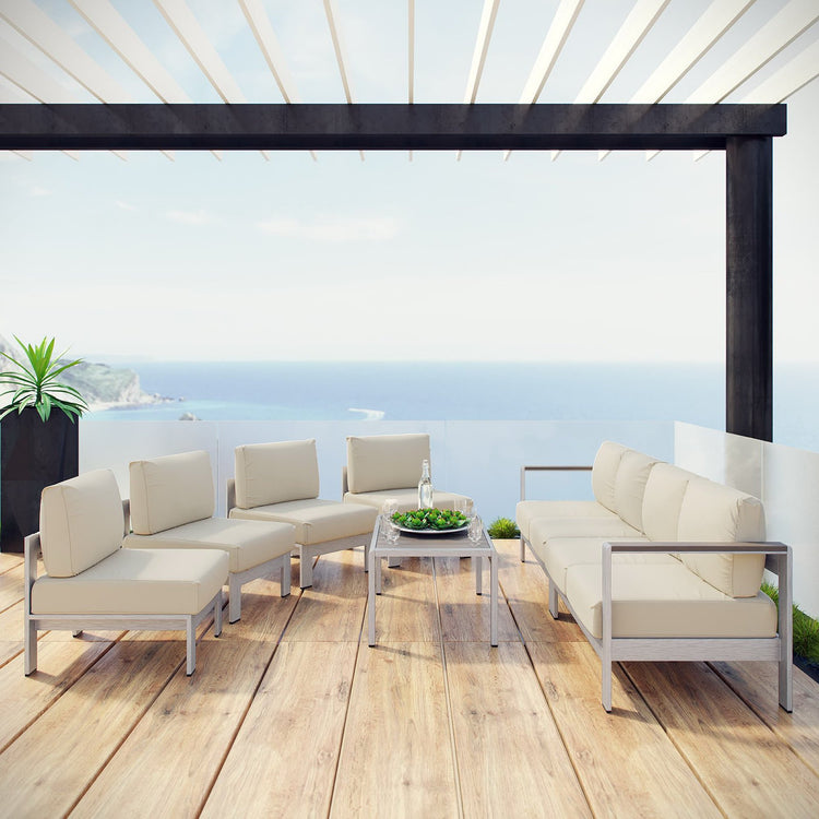 Shore 7 Piece Outdoor Sectional Sofa Set - Silver Beige