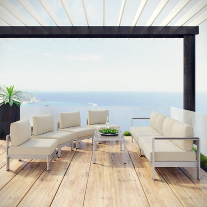 Shore 7 Piece Outdoor Sectional Sofa Set - Silver Beige