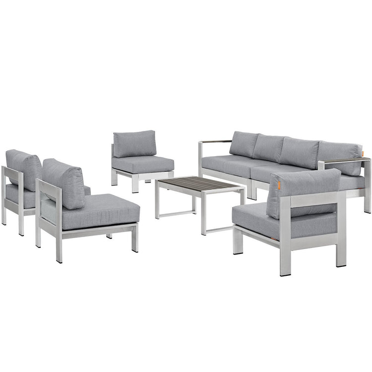 Shore 7 Piece Outdoor Sectional Sofa Set - Silver Gray