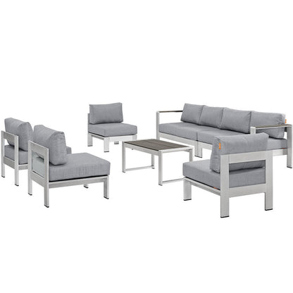 Shore 7 Piece Outdoor Sectional Sofa Set - Silver Gray
