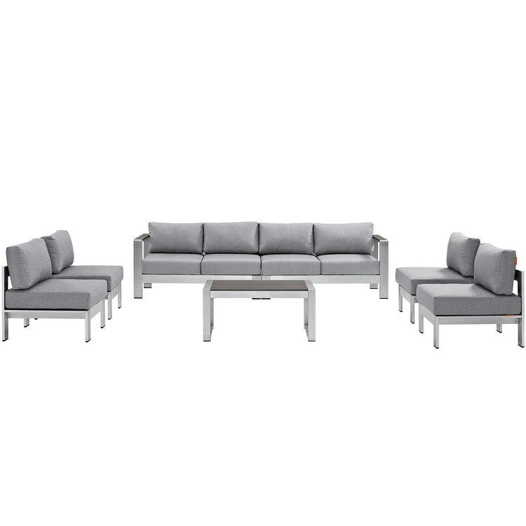 Shore 7 Piece Outdoor Sectional Sofa Set - Silver Gray