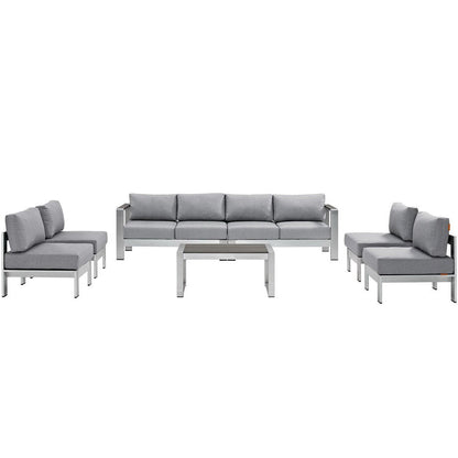 Shore 7 Piece Outdoor Sectional Sofa Set - Silver Gray