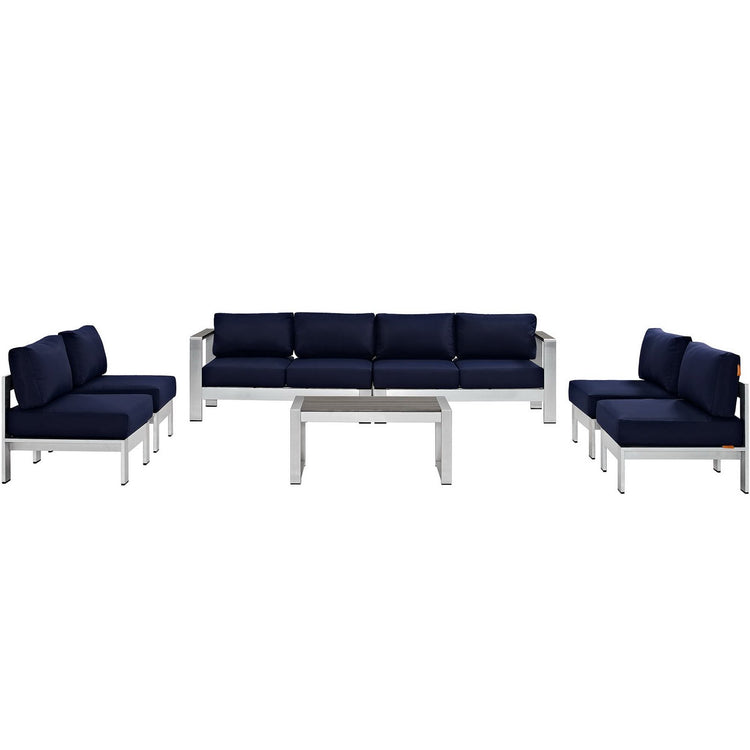 Shore 7 Piece Outdoor Sectional Sofa Set - Silver Navy