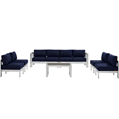 Shore 7 Piece Outdoor Sectional Sofa Set - Silver Navy
