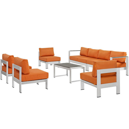 Shore 7 Piece Outdoor Sectional Sofa Set - Silver Orange