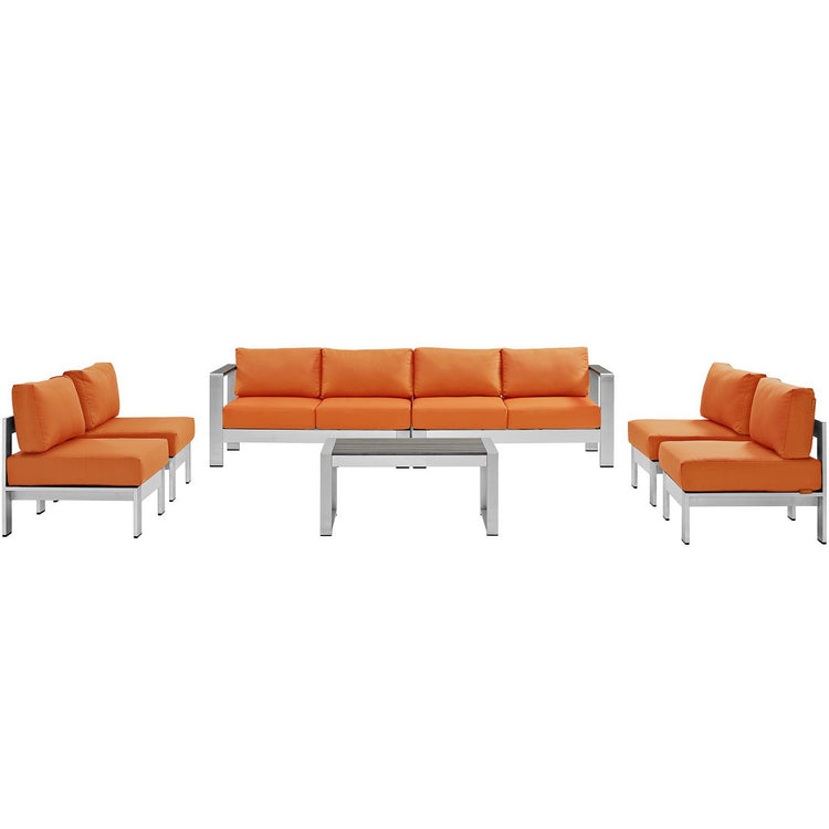 Shore 7 Piece Outdoor Sectional Sofa Set - Silver Orange