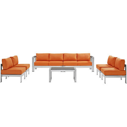 Shore 7 Piece Outdoor Sectional Sofa Set - Silver Orange