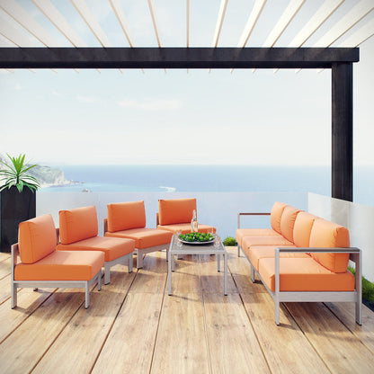 Shore 7 Piece Outdoor Sectional Sofa Set - Silver Orange
