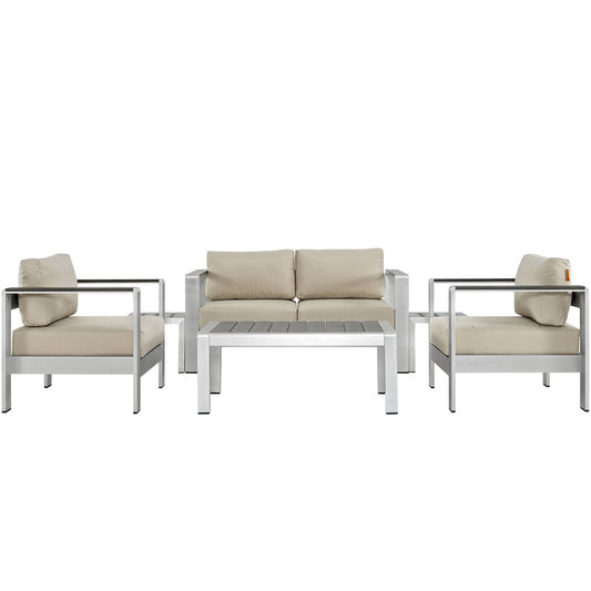 Shore 6 Piece Outdoor Patio Aluminum Sectional Sofa Set - Silver Beige