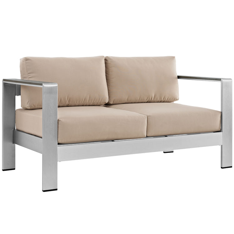 Shore 6 Piece Outdoor Patio Aluminum Sectional Sofa Set - Silver Beige