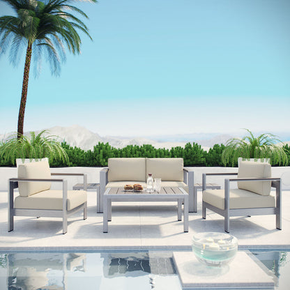 Shore 6 Piece Outdoor Patio Aluminum Sectional Sofa Set - Silver Beige