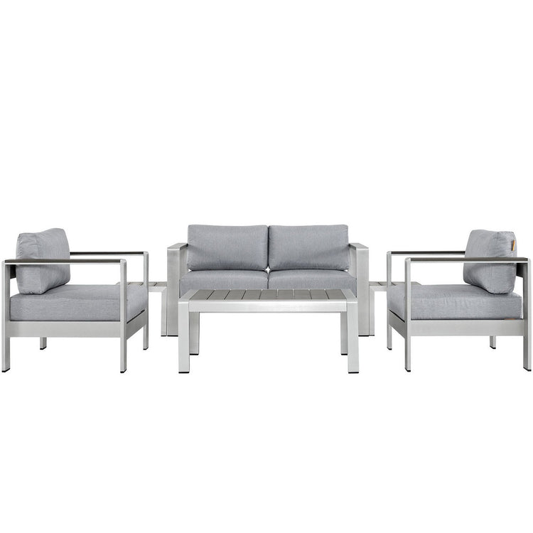 Shore 6 Piece Outdoor Patio Aluminum Sectional Sofa Set - Silver Gray