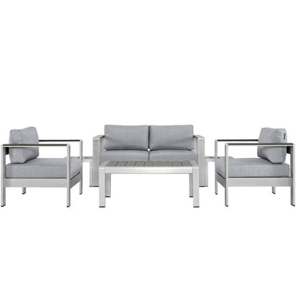 Shore 6 Piece Outdoor Patio Aluminum Sectional Sofa Set - Silver Gray