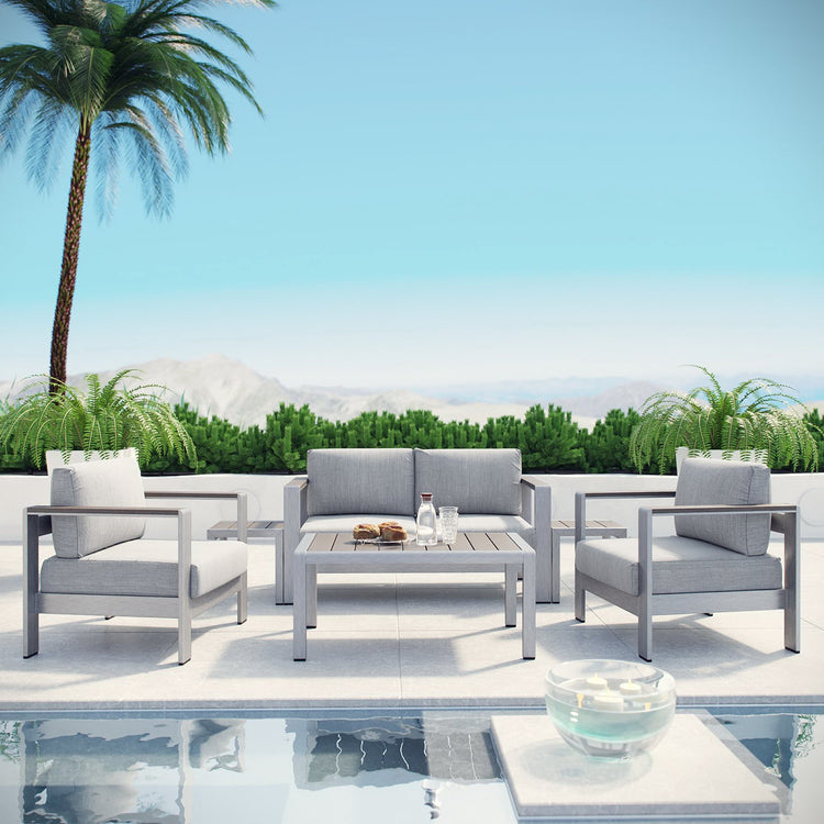 Shore 6 Piece Outdoor Patio Aluminum Sectional Sofa Set - Silver Gray