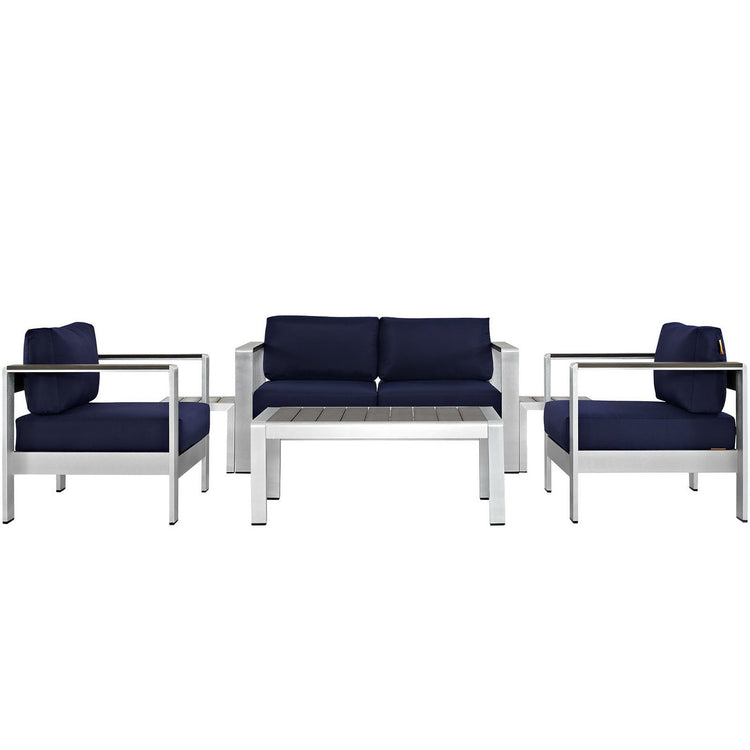 Shore 6 Piece Outdoor Patio Aluminum Sectional Sofa Set - Silver Navy