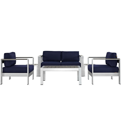 Shore 6 Piece Outdoor Patio Aluminum Sectional Sofa Set - Silver Navy