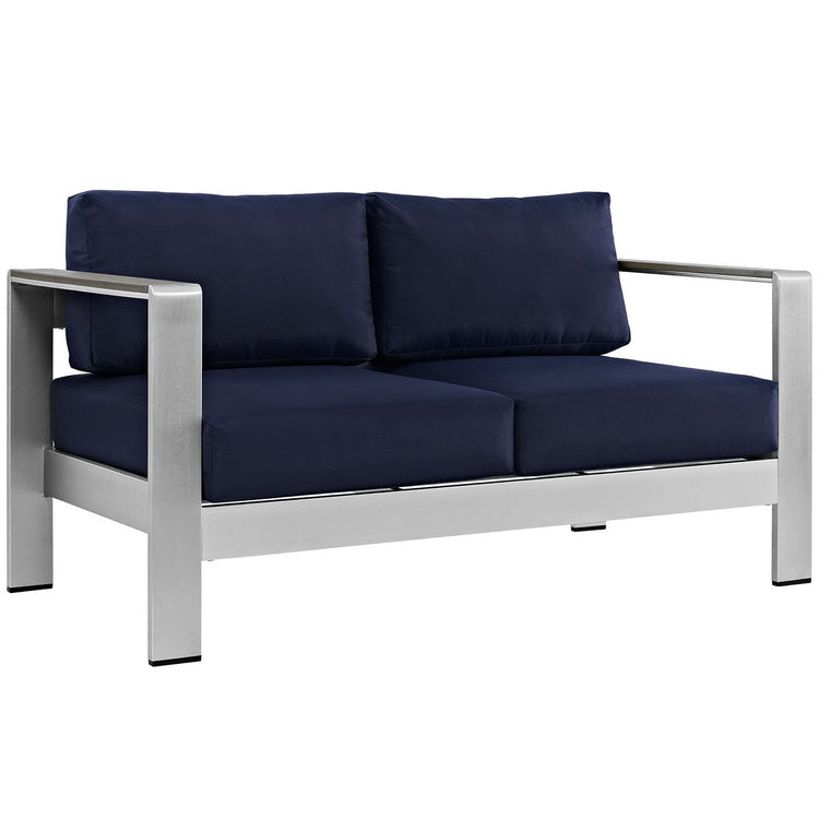 Shore 6 Piece Outdoor Patio Aluminum Sectional Sofa Set - Silver Navy