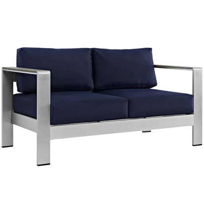 Shore 6 Piece Outdoor Patio Aluminum Sectional Sofa Set - Silver Navy