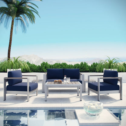 Shore 6 Piece Outdoor Patio Aluminum Sectional Sofa Set - Silver Navy