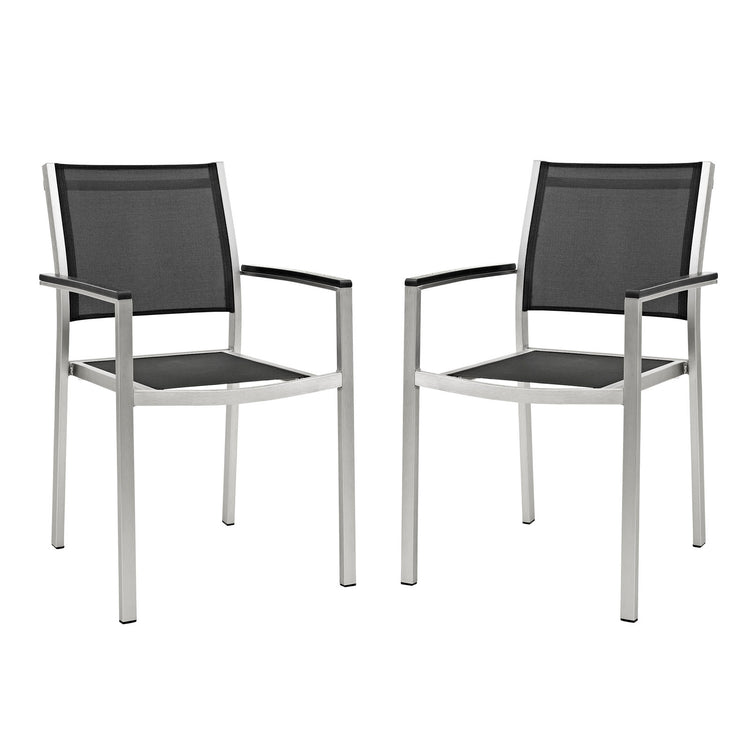 Shore Outdoor Patio Aluminum Dining Chair Set of 2 - Silver Black