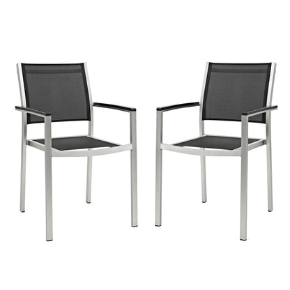 Shore Outdoor Patio Aluminum Dining Chair Set of 2 - Silver Black