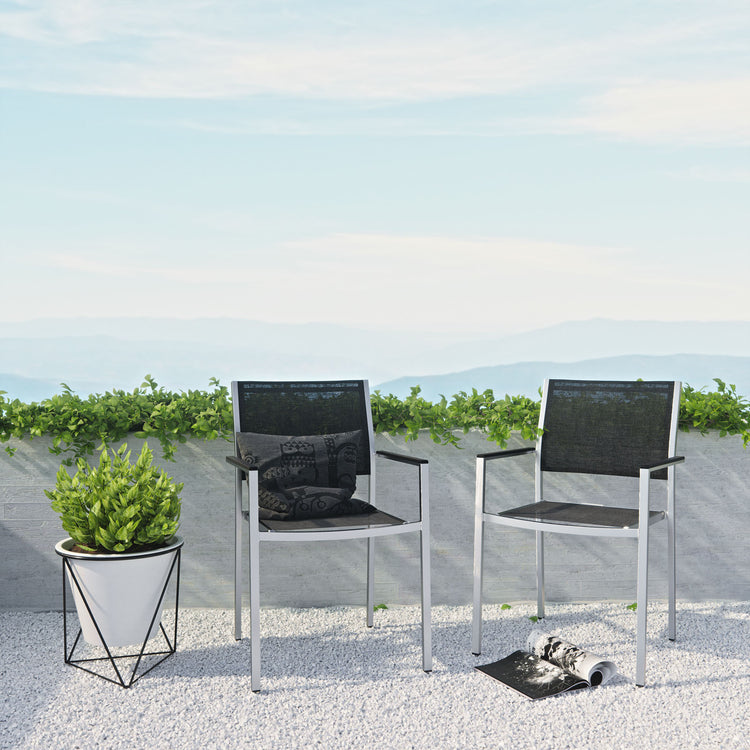 Shore Outdoor Patio Aluminum Dining Chair Set of 2 - Silver Black