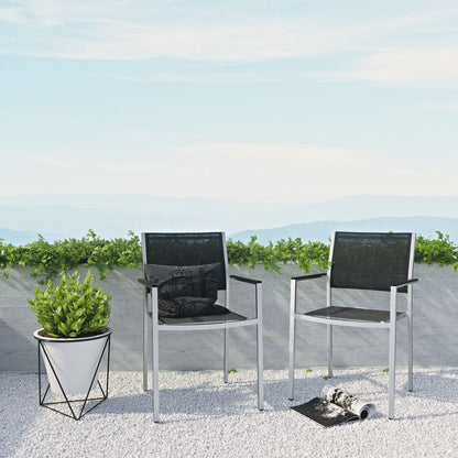 Shore Outdoor Patio Aluminum Dining Chair Set of 2 - Silver Black