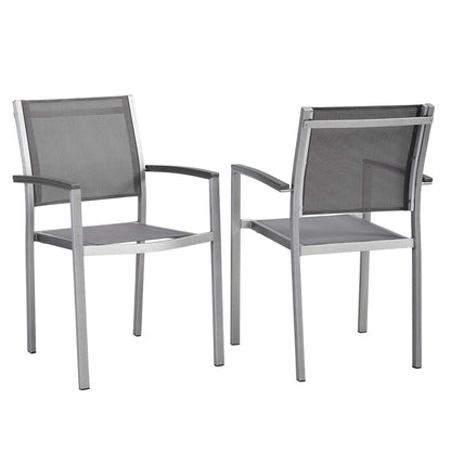 Shore Outdoor Patio Aluminum Dining Chair Set of 2 - Silver Gray