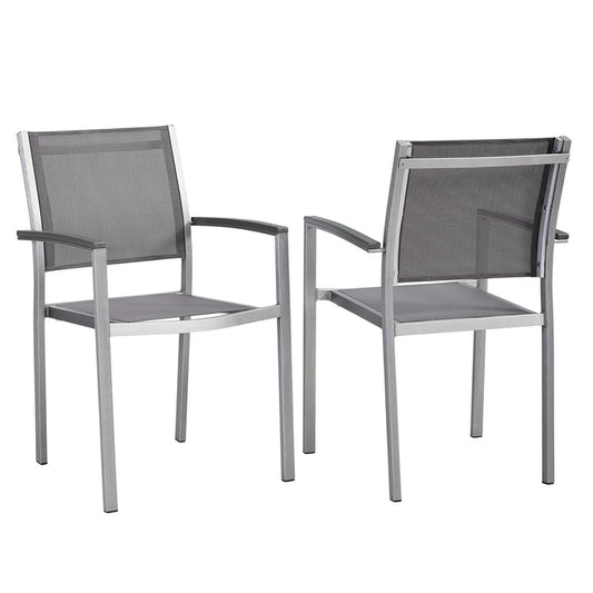 Shore Outdoor Patio Aluminum Dining Chair Set of 2 - Silver Gray