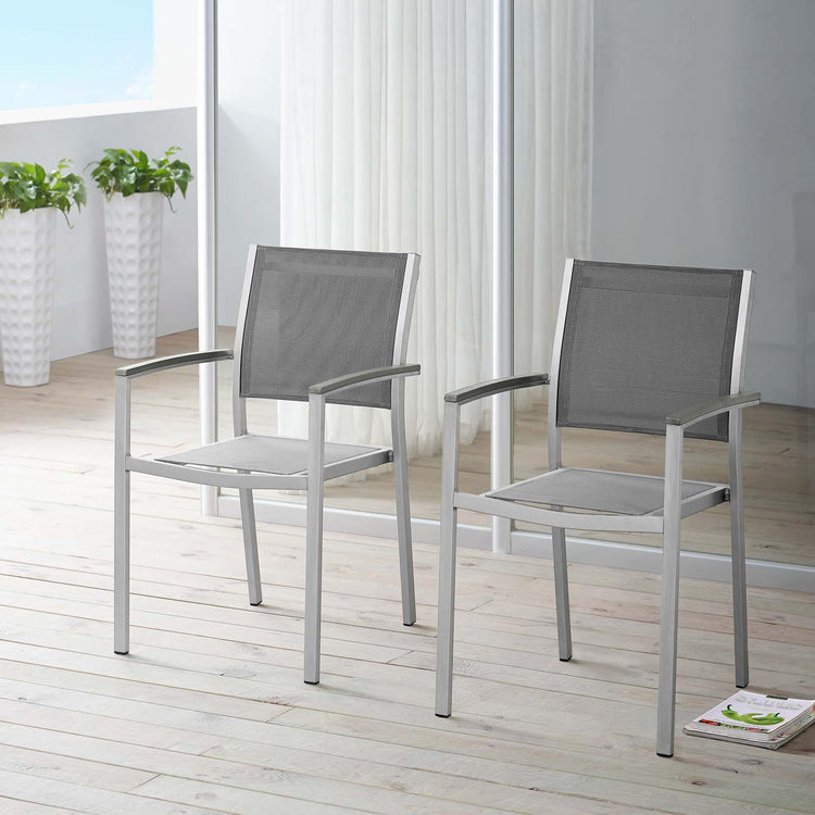Shore Outdoor Patio Aluminum Dining Chair Set of 2 - Silver Gray