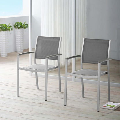 Shore Outdoor Patio Aluminum Dining Chair Set of 2 - Silver Gray