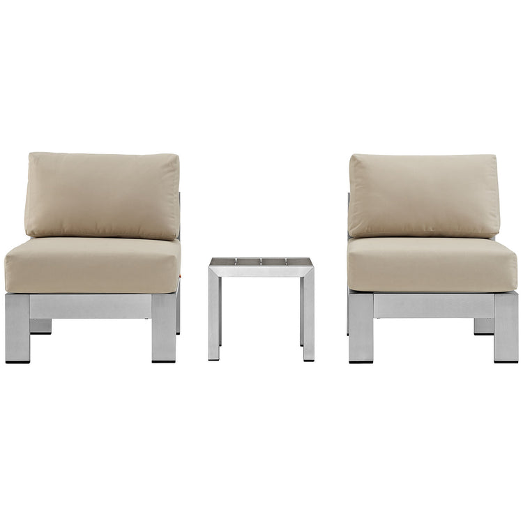 Shore 3 Piece Outdoor Patio Aluminum Sectional Sofa Set - Silver Beige