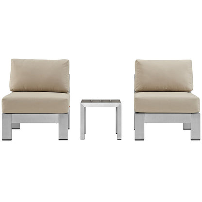 Shore 3 Piece Outdoor Patio Aluminum Sectional Sofa Set - Silver Beige