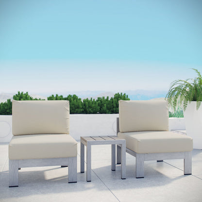 Shore 3 Piece Outdoor Patio Aluminum Sectional Sofa Set - Silver Beige