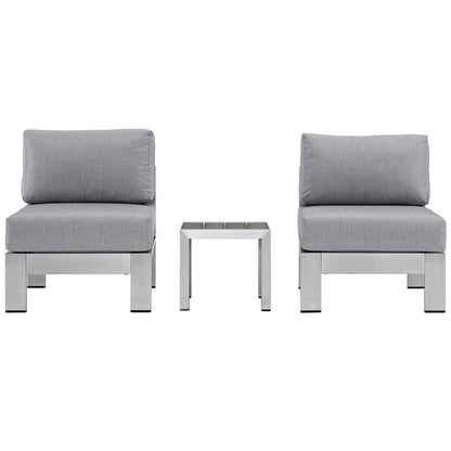 Shore 3 Piece Outdoor Patio Aluminum Sectional Sofa Set - Silver Gray